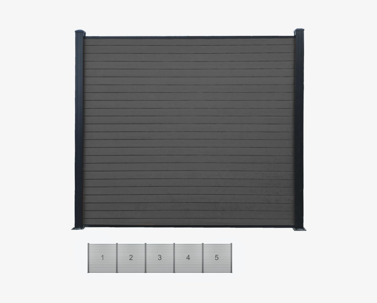 WPC ograda, SET 5 polja -STONE GREY Fully closed