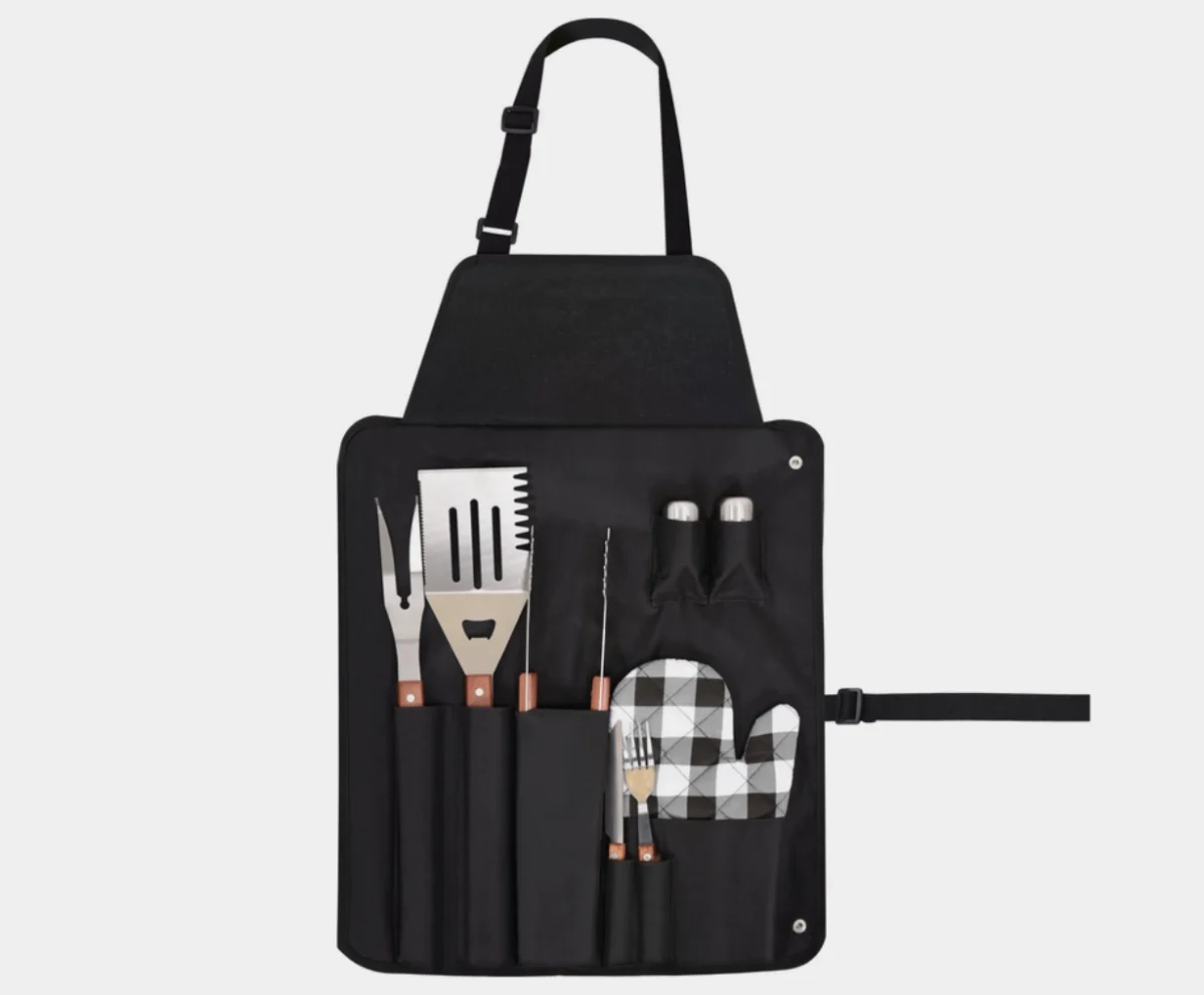 Pregača za roštilj 8u1 s inox priborom i rukavicom – BBQ set - Slika 2