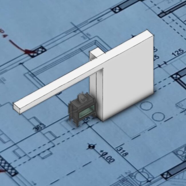 Skica i 3D model kamina
